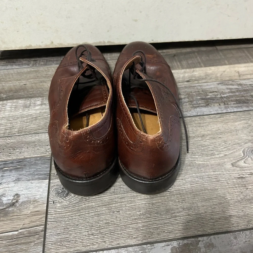 Hadley London Shoes Size 11 Semi Brogue Oxfords Soft Brown Leather Laces Mens